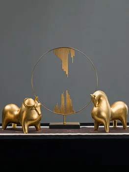 Rezumat Taur Wall Street Bovine Sculptura Aur Placare Ceramică Vaca Statuie Mascota Rafinat Meserii Ornament Decor De Birou Cadou
