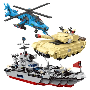 Decool Militar Seria Rezervor De Portavioane Blocuri Creative Elicopter De Luptă Navă De Război Cărămizi Jucării Pentru Băiat Cadouri